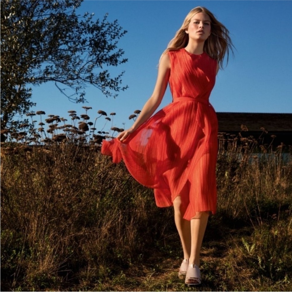 BOSS Hugo Boss Runway Edition Deliri Pleated Red Midi Dress Size 0
